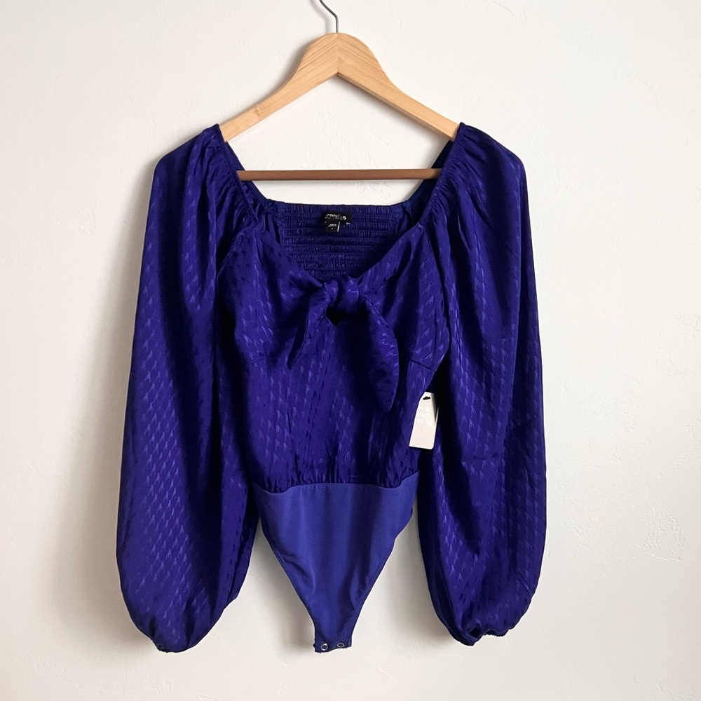 NWT Express Satin Jacquard Tie Front Thong Bodysuit